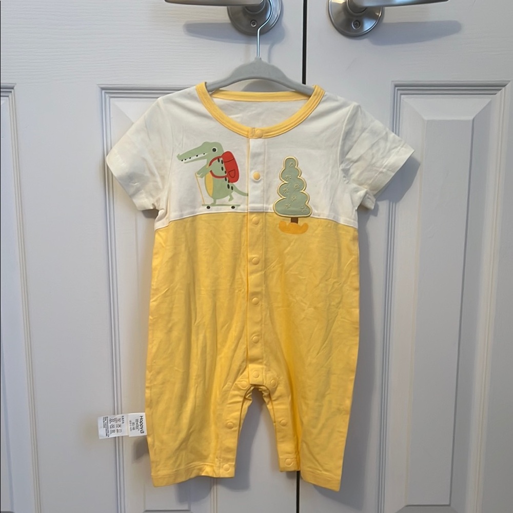 Yellow and White Kids One Piece with Dinosaur Design